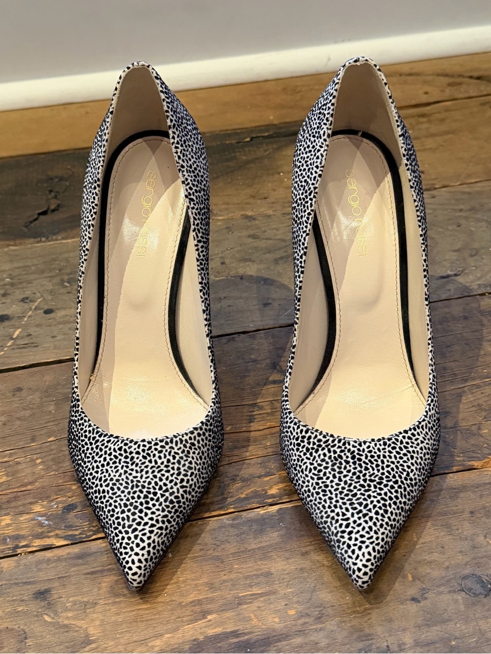 Sergio Rossi Black White Speckled Pointed Toe Pumps